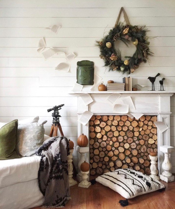 Halloween decor trends flying paper bats Halloween mantlE