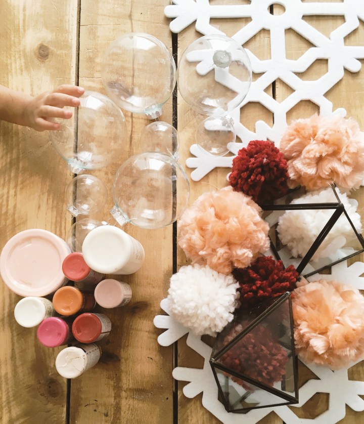 DIY glass ornaments painted ornaments blush pink ornaments modern ornaments kids Christmas craft homemade Christmas