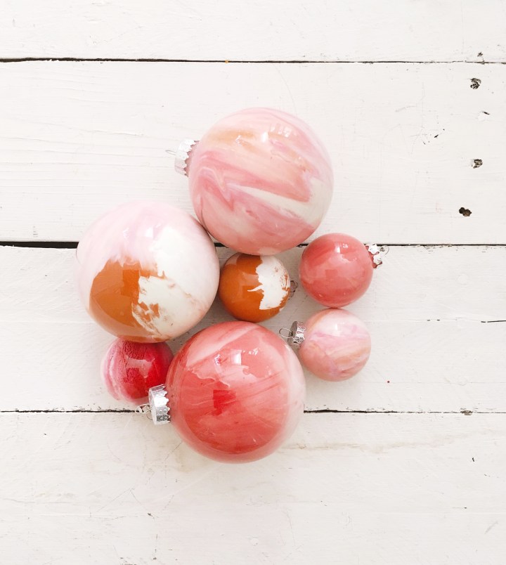 DIY glass ornaments painted ornaments blush pink ornaments modern ornaments kids Christmas craft homemade Christmas