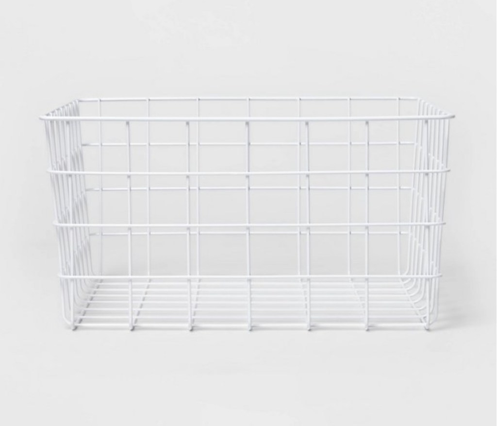 White wire storage basket bathroom storage bathroom organization