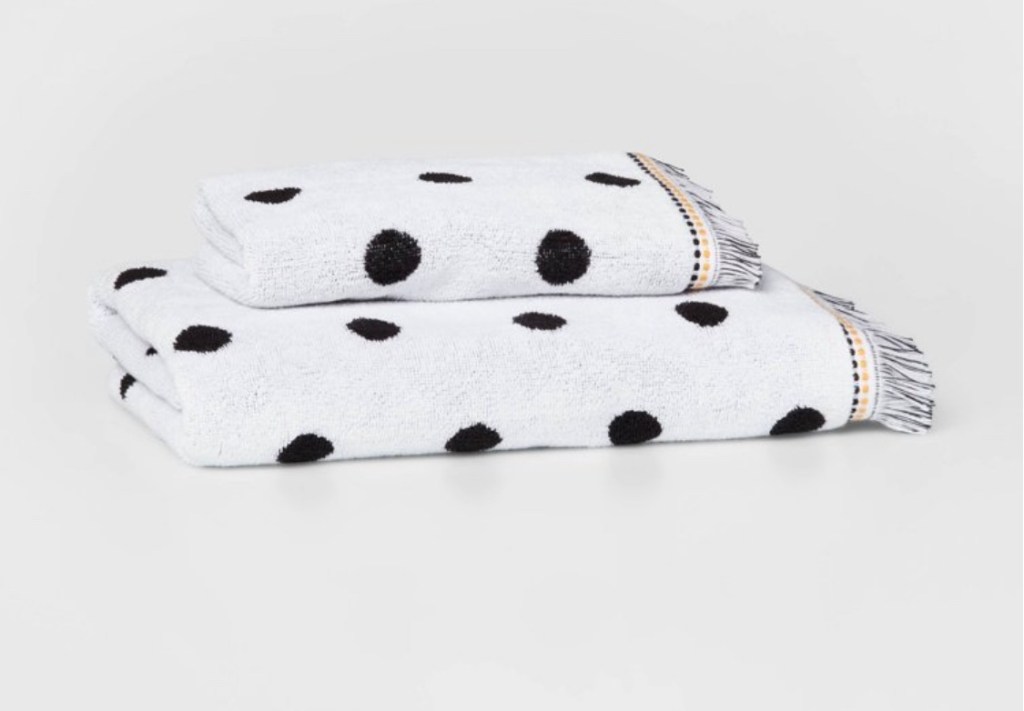 Black and white towels polka dot towels fringe towels boho towels