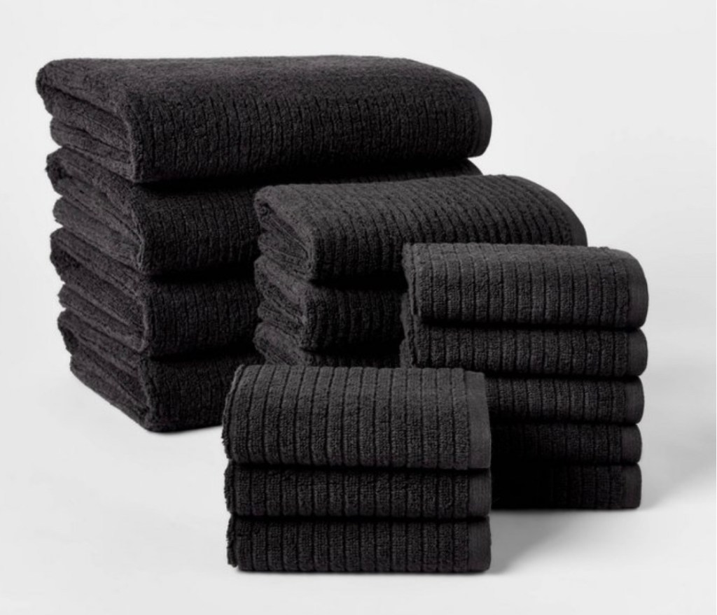 Quick dry ribbed white towels cheap bathroom towels inexpensive bath towels black bathroom black towel