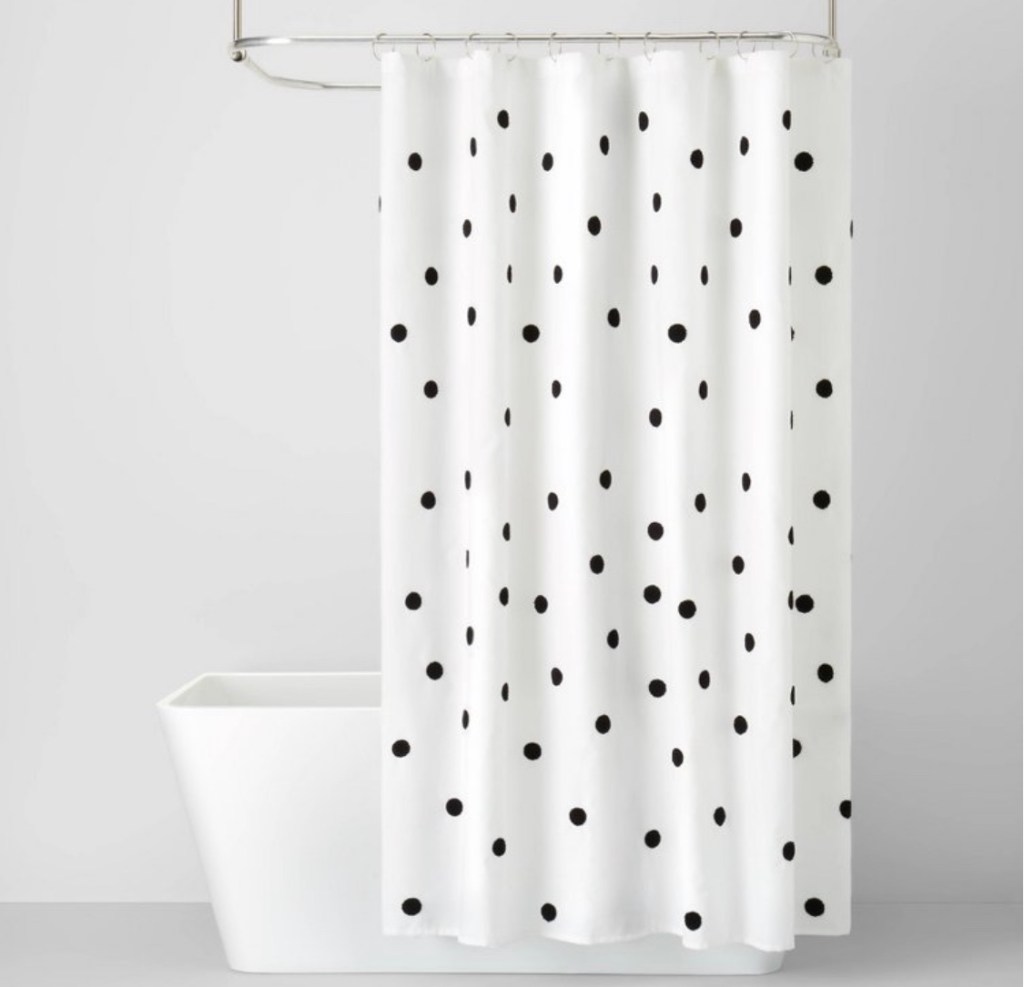 Black dot shower curtain polka dot bathroom polka dot shower curtain modern shower curtain black and white shower